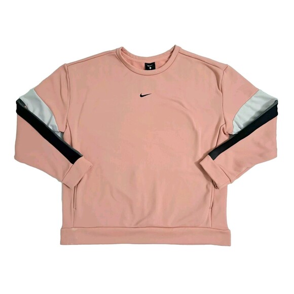 Nike Women's Small Therma Crewneck Sweatshirt Pullover Pink Peach Colorblock - Picture 1 of 10